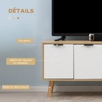 Meuble TV pour télévision jusqu'à 46 pouces design scandinave 2 portes 2 niches avec passe-câbles 110 x 39 x 48,8 cm