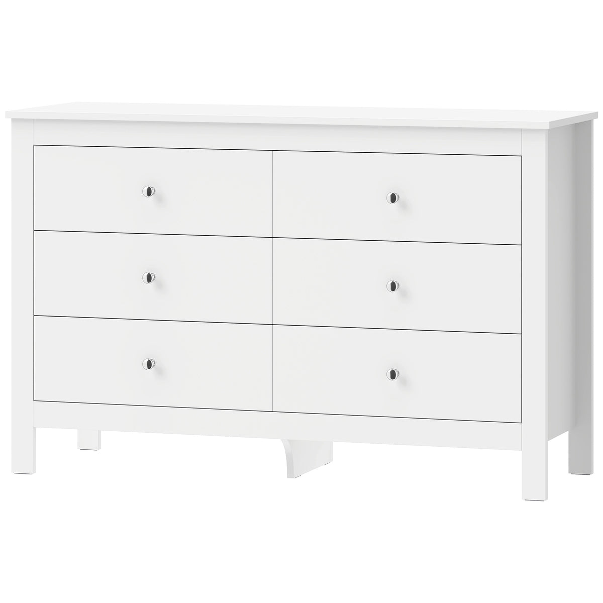 Comò a 6 cassetti, mobile contenitore con guide scorrevoli, cassettiera, stile moderno, 118 x 39,5 x 75,5 cm, bianco