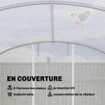 Serre tunnel de jardin 24m², serre de jardin tunnel avec cadre en acier galvanisé, portes et 2 grandes fenêtres, blanc