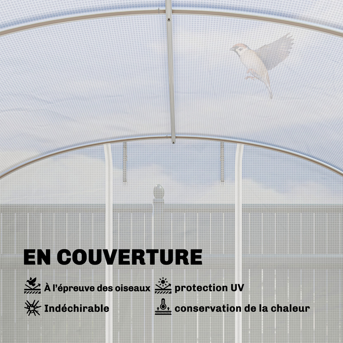 Serre tunnel de jardin 24m², serre de jardin tunnel avec cadre en acier galvanisé, portes et 2 grandes fenêtres, blanc
