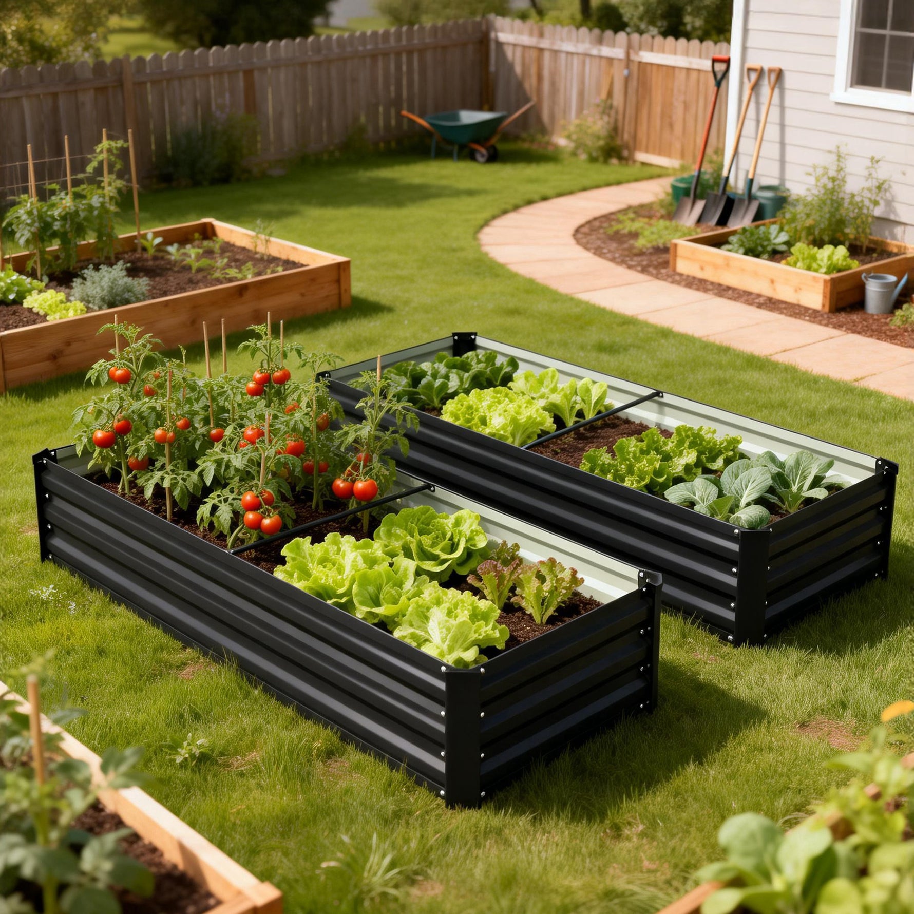 Jardinière rectangulaire potager de jardin en acier galvanisé bordure de sécurité et fond ouvert 150x70x30cm gris foncé