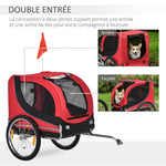 Remolque de bicicleta para perros y mascotas con 8 reflectores y bandera roja, negro