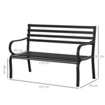 Banc de Jardin Design Contemporain 2 Places dim. 127L x 58l x 82H cm métal époxy Noir