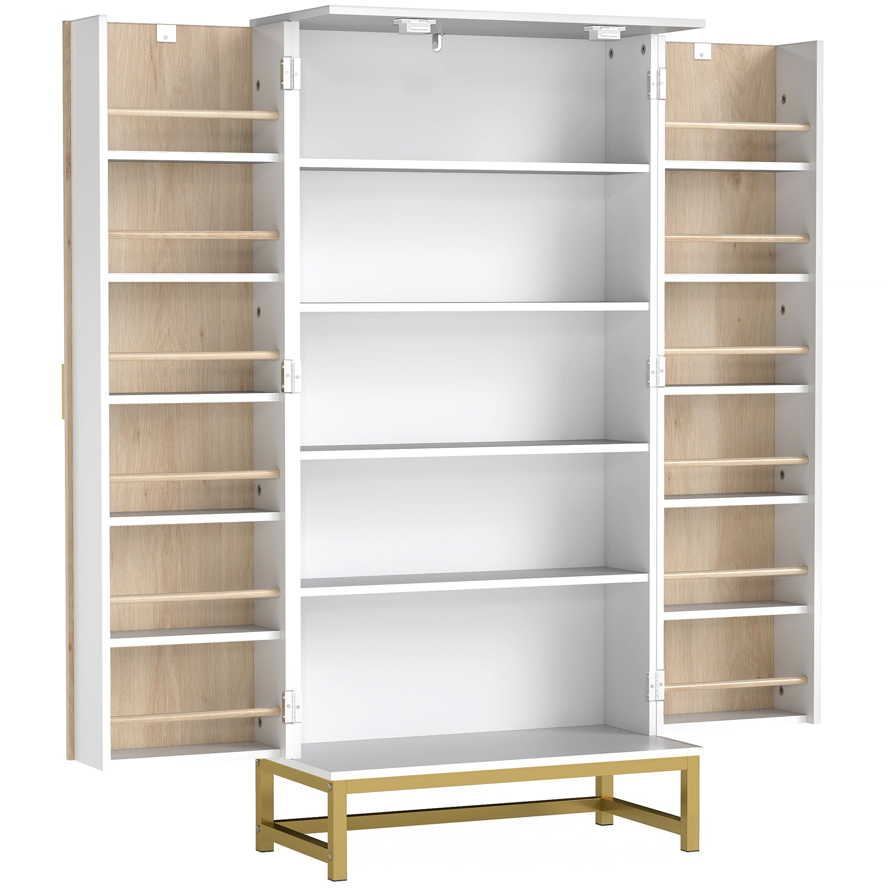 Armoire de cuisine meuble cuisine rangement avec 12 étagères à portes, étagères ajustables, 58x29x119,5cm, blanc
