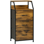 Estilo industrialeko biltegiratze-altzaria, 3 tiradera aldagarri (oihalezkoak) eta 2 apal dituen komoda - 44 x 29 x 92 cm - egurra eta metala