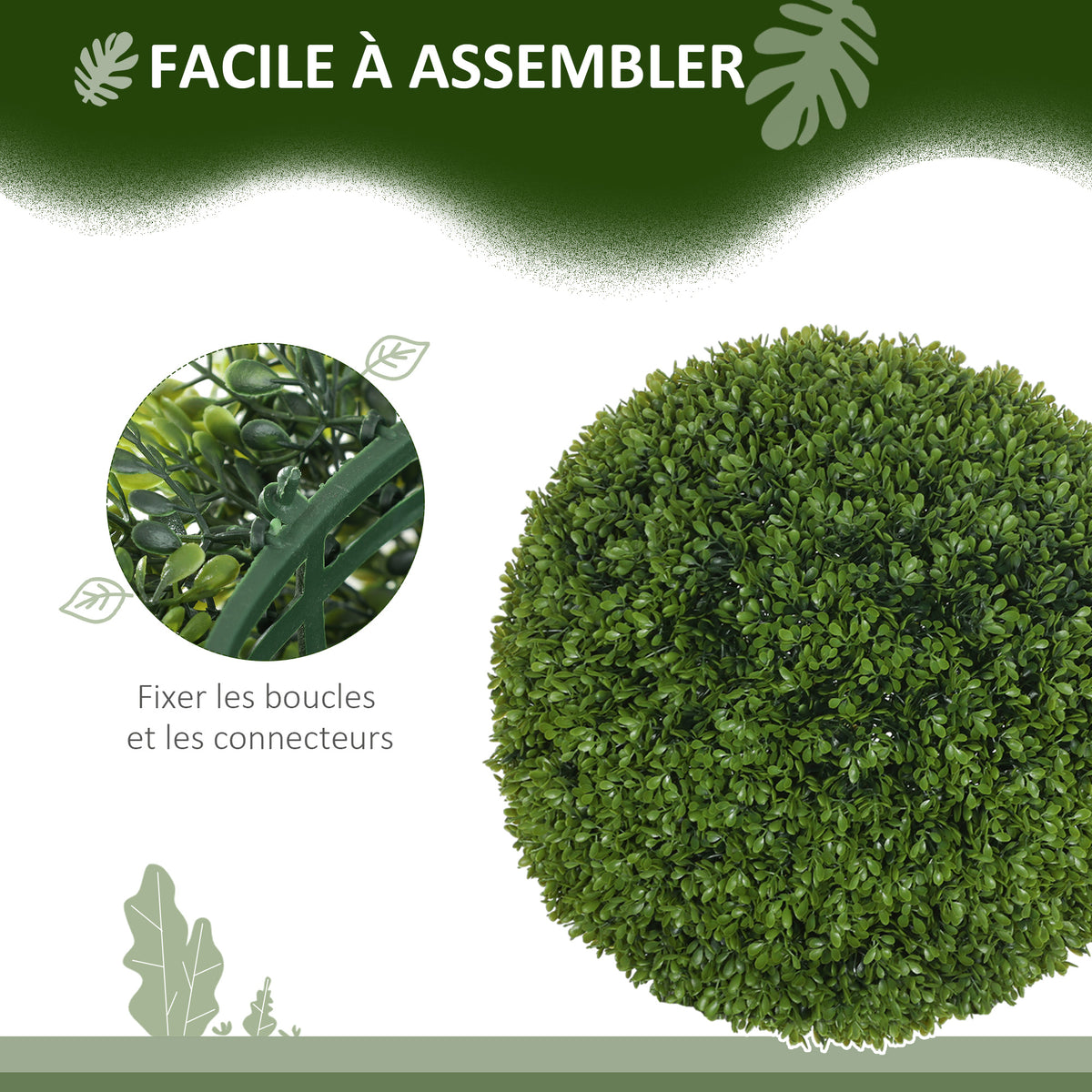 Lot de 2 boules de buis artificielles de 40 cm décoration pour intérieur ou extérieur vert foncé