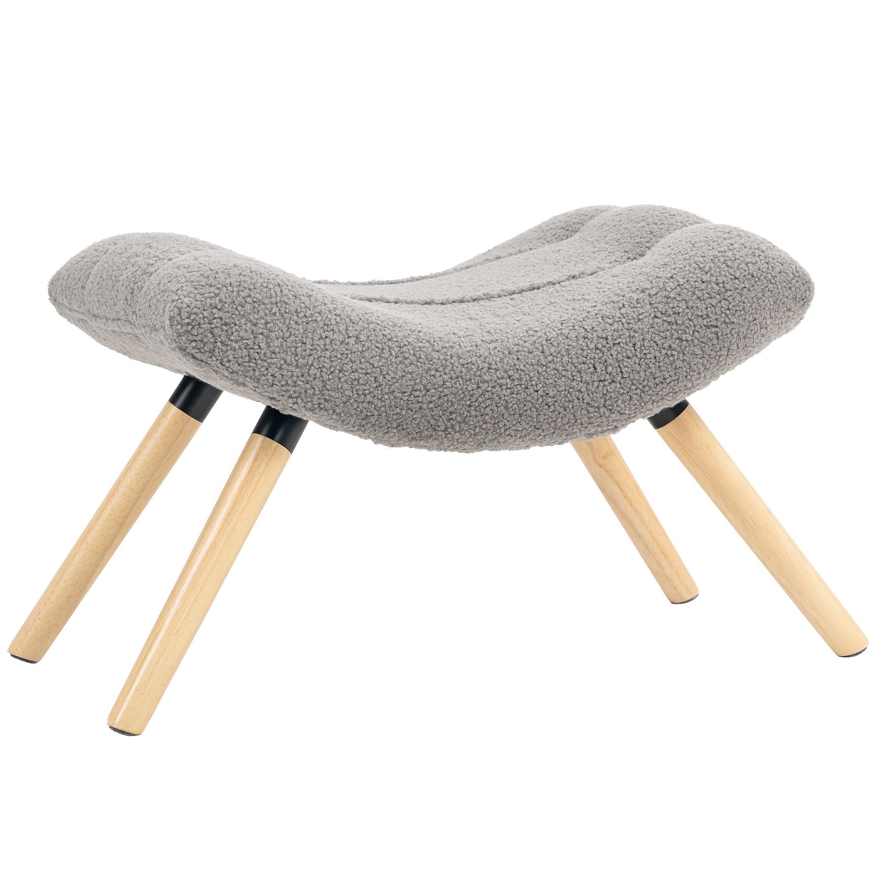 Repose pied salon ottoman pouf salon tabouret de canapé en tissu avec pieds en bois de hêtre, siège rembourré, gris