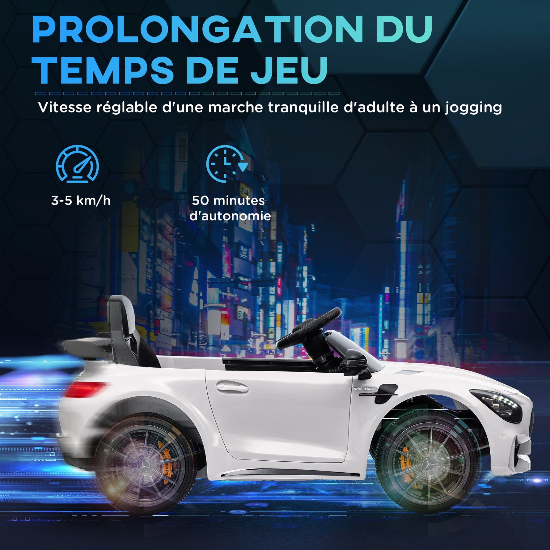 Voiture électrique enfants sous licence Mercedes-Benz AMG GTR 12V télécommande 2,4G max. 5 km/h 108 x 67 x 46 cm blanc