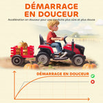 Tracteur électrique enfants avec remorque amovible, voiture électrique enfants, télécommande 2,4G, 139x58x55cm, rouge