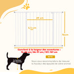 Adjustable Dog Safety Gate 76-107 cm, with 2 Extensions (10/15 cm), One-Handed Opening, No Drilling Required, White