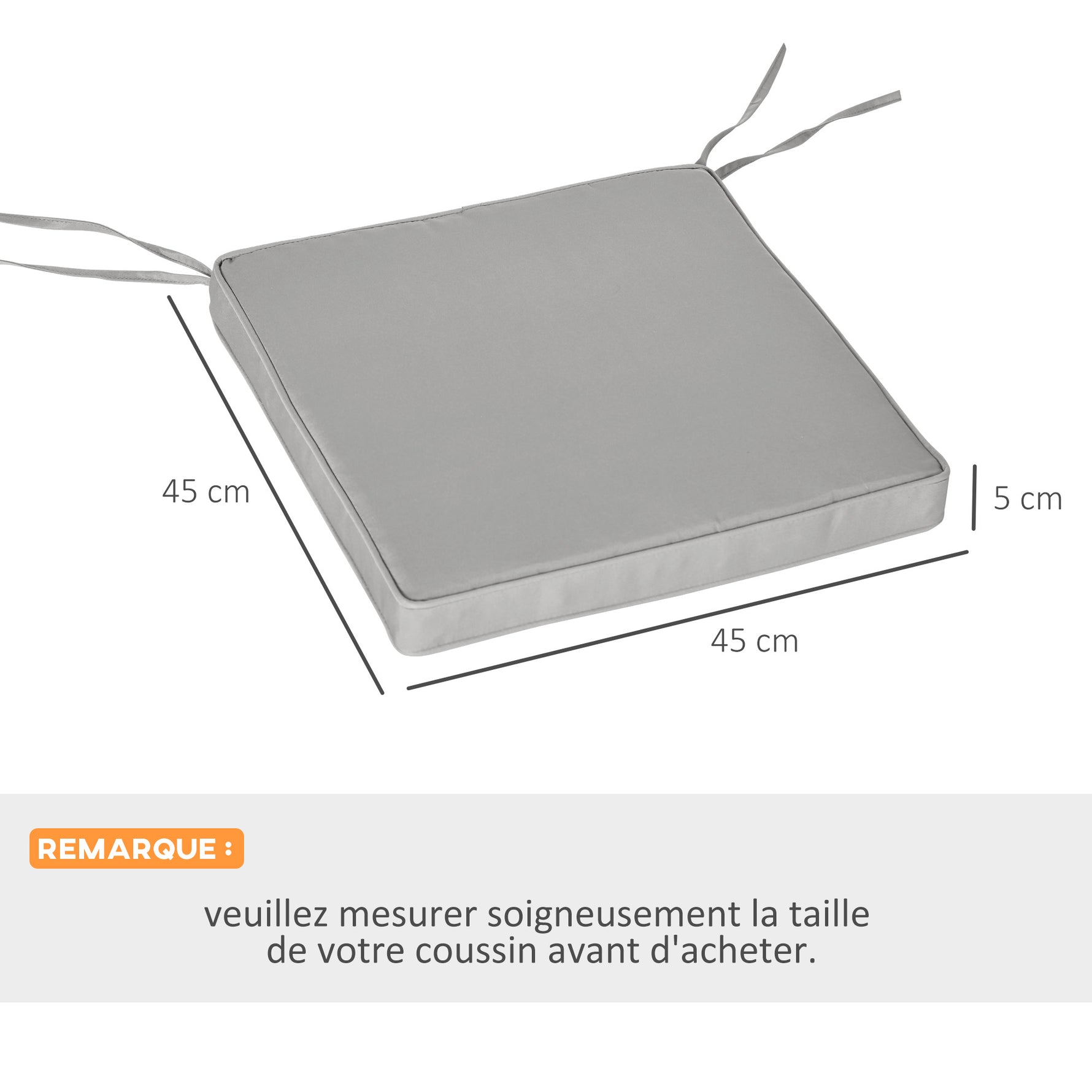 Lot de 2 Coussins de Chaise Fauteuil de Jardin Coussins d'assise déhoussables Rembourrage 5 cm Polyester Gris clair