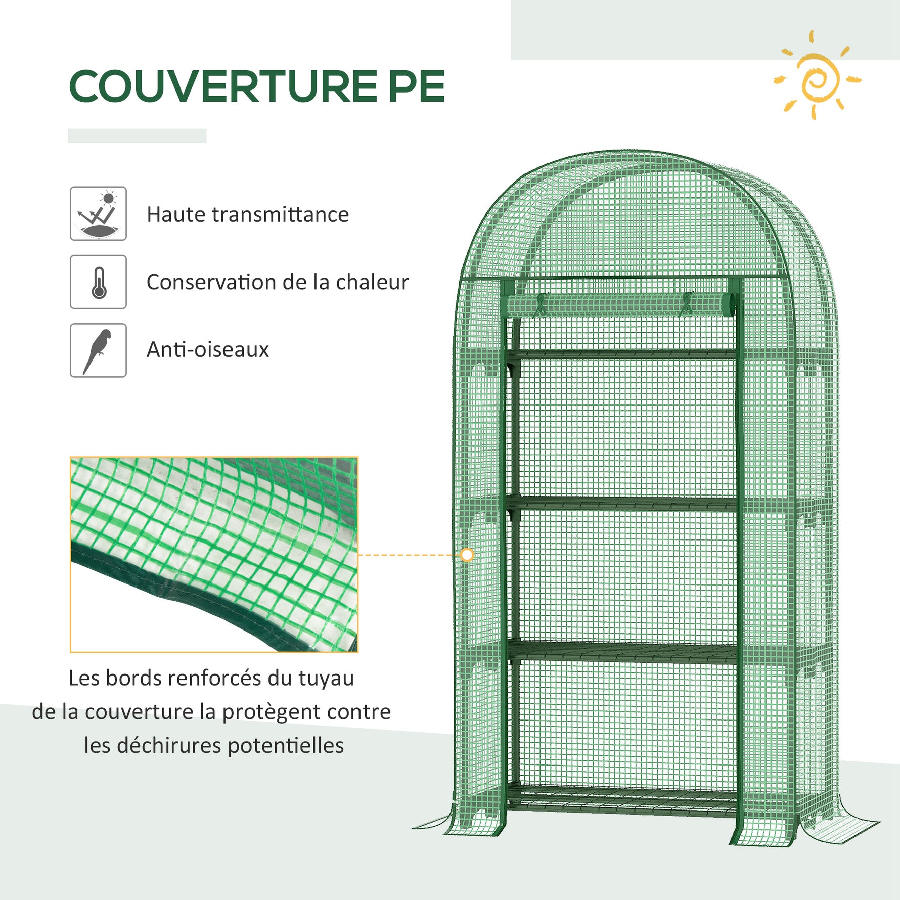 Serre de jardin serre de balcon résistante aux UV porte enroulable 4 étagères couverture en PE 80 x 49 x 160 cm vert