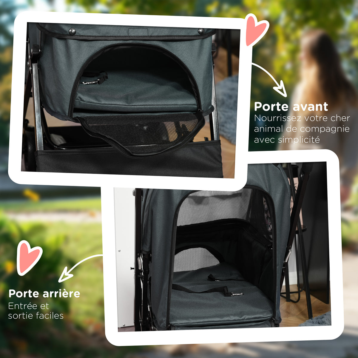 Cochecito plegable para perros y mascotas, 4 ruedas de EVA, manillar ajustable, cesta, 76,5 x 52 x 95 cm