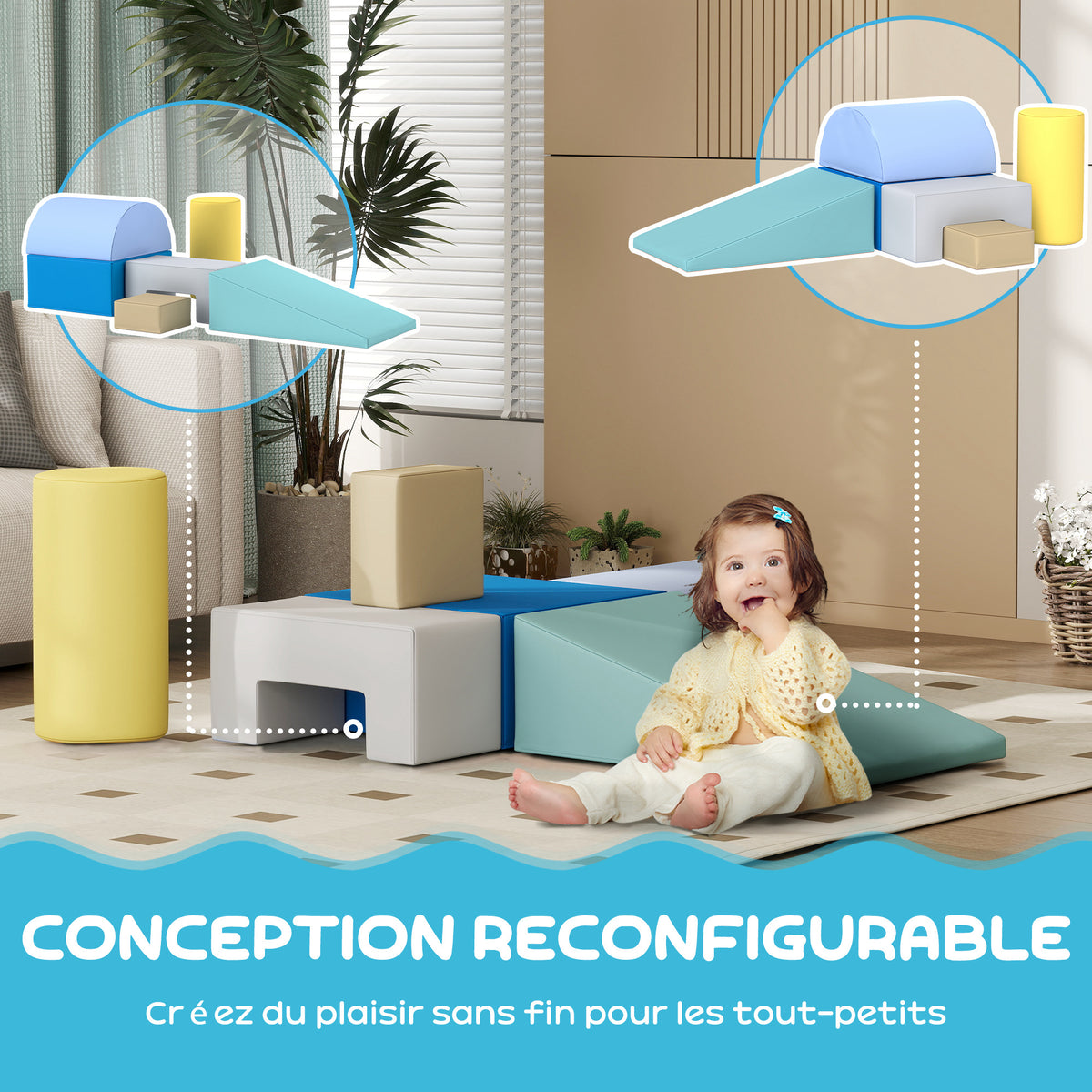 6 blocs de construction en mousse XXL - jeux éducatif - module motricité - certifiés normes EN71-1-2-3 - mousse PU 20D