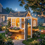 Cabane enfant extérieur en bois, maison enfant extérieure/intérieure avec porte, fenêtres, 3 bacs à fleurs, jaune