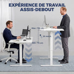 Bureau Assis Debout Électrique 120 x 60 cm, Mémoire 3 Hauteurs, Sécurité Enfant et Anti-Collision, pour Travail, Blanc