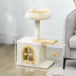 Arbre à Chat 72 cm, Perchoir Doux, Plateforme en Forme de Poisson, Niche en Peluche, Poteaux en Sisal, Balle, Beige