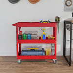 Chariot desserte d'atelier acier 3 plateaux sur roulettes avec poignée charge max. 150 kg 83 x 35,3 x 76 cm acier rouge