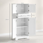 Armoire de cuisine buffet cuisine avec placards, étagères réglables, tiroir, 60 x 30 x 128 cm, blanc