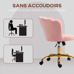Chaise bureau en velours, chaise coiffeuse avec dossier en pétale, hauteur réglable, 69 x 64 x 80-90 cm, rose