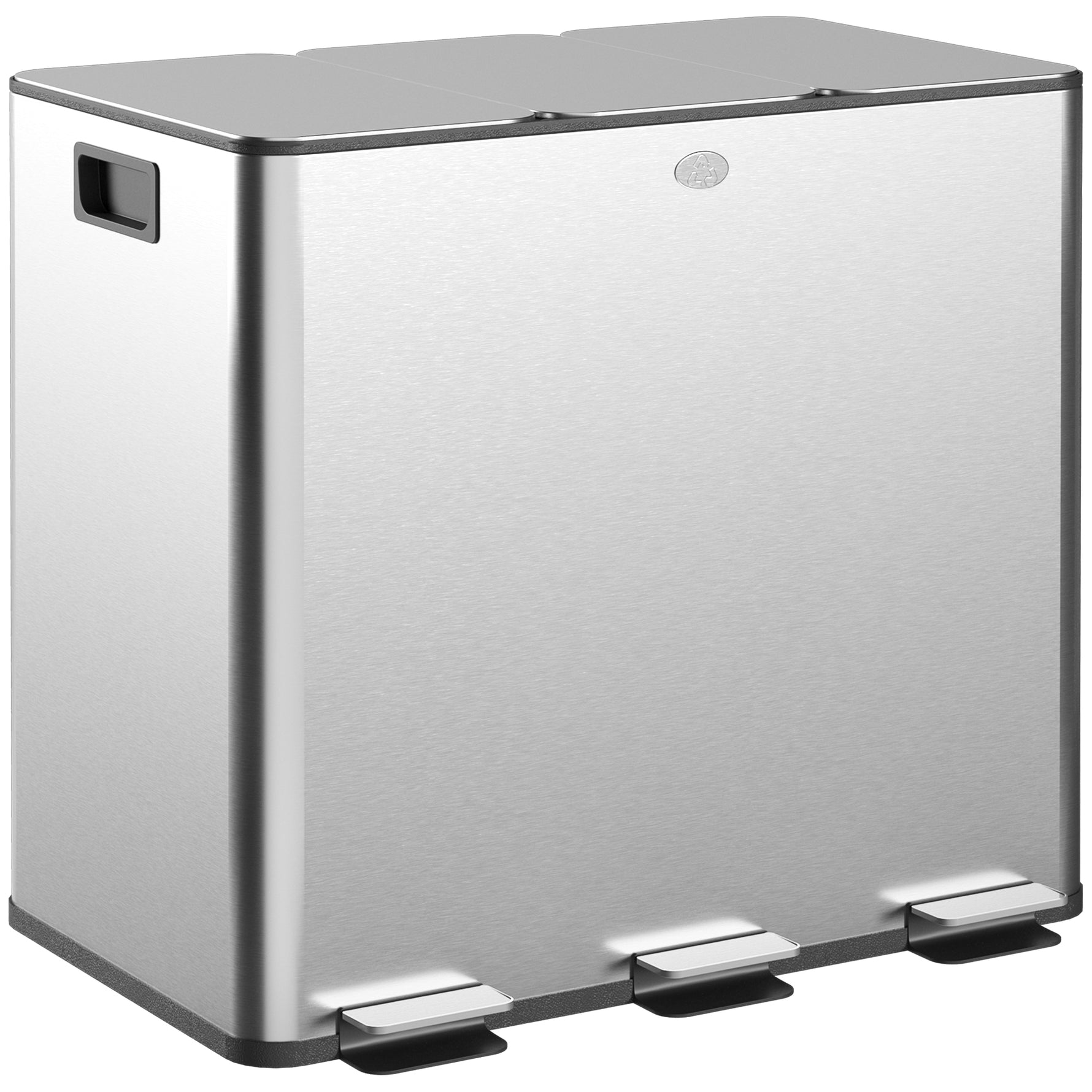 Poubelle de cuisine, poubelle tri sélectif, 3 compartiments de 15L, seaux intérieurs amovibles, 61,9x36,6x43,2cm, argent