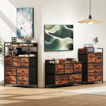 Cómoda, mueble de almacenaje con 5 cajones de tela plegables, tablero y estructura de acero, 98 x 29 x 63 cm, marrón rústico