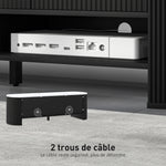 Meuble TV 140 cm, meuble télé pour téléviseur 65 pouces effet marbre avec 3 tiroirs façades à cannelures 2 étagères noir