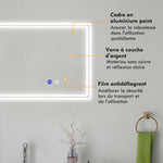 Miroir de salle de bain rectangulaire mural lumineux LED horizontal ou vertical, 100 x 60 cm