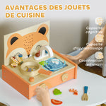Mini-cuisine en bois jouet enfant avec 12 accessoires poêle spatule condiments fruits légumes - pour 3-5 ans -