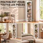 Boekenrek met boogvorm, 5 niveaus, boekenkast, opbergmeubel, verstelbare planken, 50x30x183 cm, wit en eikenhout