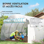 Bâche de rechange serre tunnel 12 m² 4 x 3 x 2 m PE anti-UV imperméable 8 fenêtres + porte enroulable zippée blanc