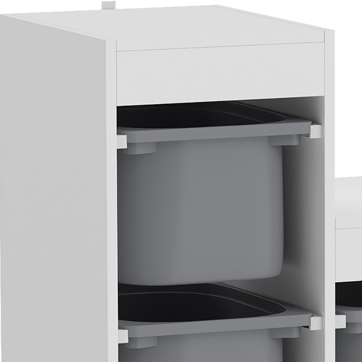 Children's toy storage unit with 6 removable bins, 3 storage levels, 96 x 38.5 x 90, grey