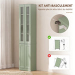 Meuble de Salle de Bain 6 niveaux, Meuble de Rangement avec 4 Portes à Fermeture Douce et Étagères Réglables, Vert