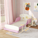 Lit enfant 70 x 140 cm, lit pour enfant avec barriere de securite et sommier à lattes, espace de rangement, rose