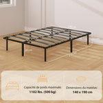 Estructura de cama de 140 x 190 cm, cama matrimonial con somier de láminas de madera maciza y piecero, con almacenamiento debajo, color negro