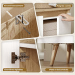 Credenza da soggiorno, mobile contenitore, 3 ante, ripiani regolabili e gambe in legno di gomma, 107x35x76,5 cm, bianco e rovere