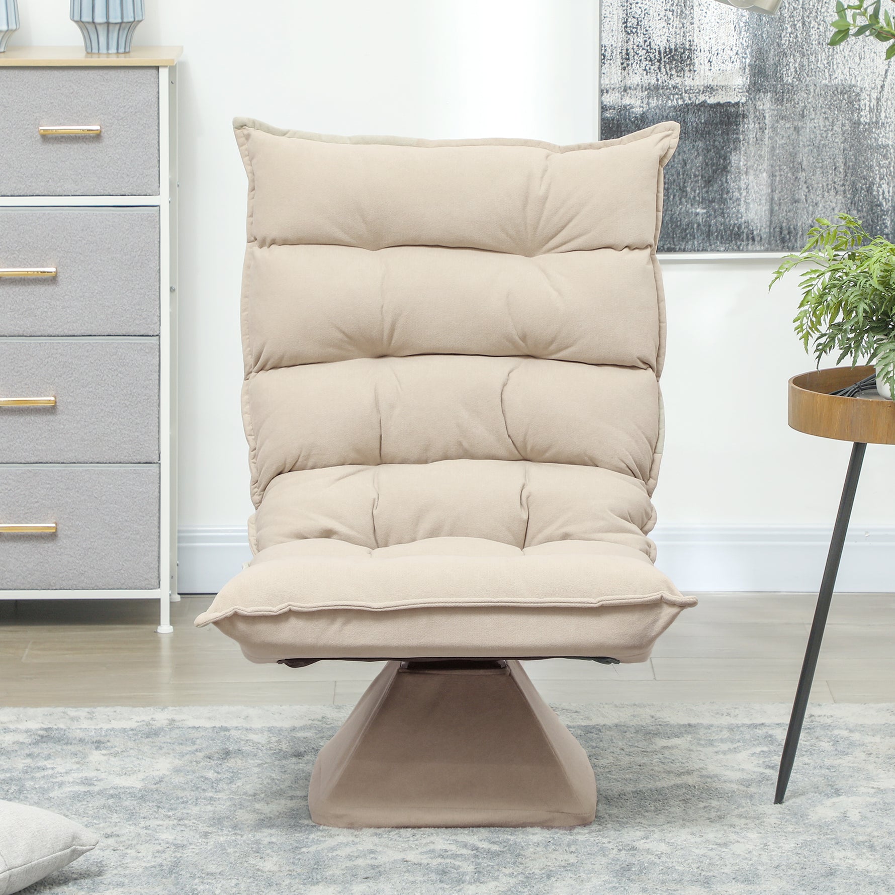 Fauteuil de sol paresseux fauteuil relax design capitonné inclinaison dossier réglable pivotant 360° revêtement lin beige