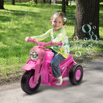 Moto électrique enfants 2-5 ans, 3 roues, 6 V, 3 km/h, avec fonction de bulles, effets lumineux et sonores, rose