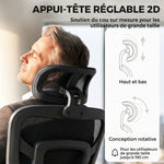 Sareko bulegoko aulki ergonomiko etzangarria, gerrialdeko euskarria, 2D buru-euskarria, bizkarralde bikoitz aireztatua, beltza