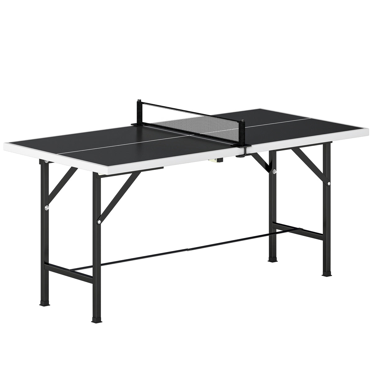 Opvouwbare mini-tafeltennistafel voor binnen en buiten met 2 massief houten batjes, 3 balletjes en net 152x76x70cm zwart