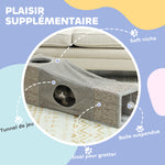 Tunnel pour chat intérieur jouets pour chats avec balle suspendue entrées multiples en sisal 98 x 30 x 30 cm gris