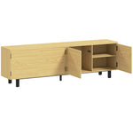 Meuble TV 180 cm, meuble télé pour 82 pouces avec 4 portes à ouverture par pression 180x35x55,5cm bois naturel