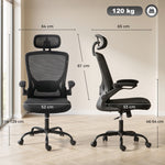 Sedia da ufficio ergonomica, poltrona da ufficio in rete con supporto lombare e poggiatesta regolabili, 64x65x129cm, nero