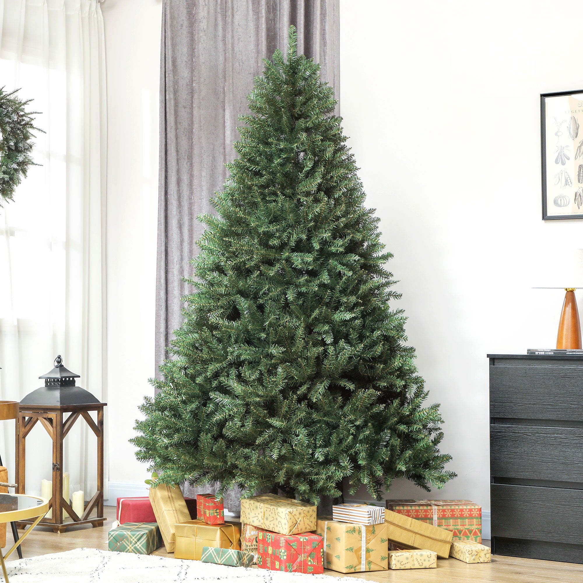 Künstlicher Weihnachtsbaum 210 cm, realistischer Weihnachtsbaum mit 2641 klappbaren Zweigspitzen, Metallständer, grün