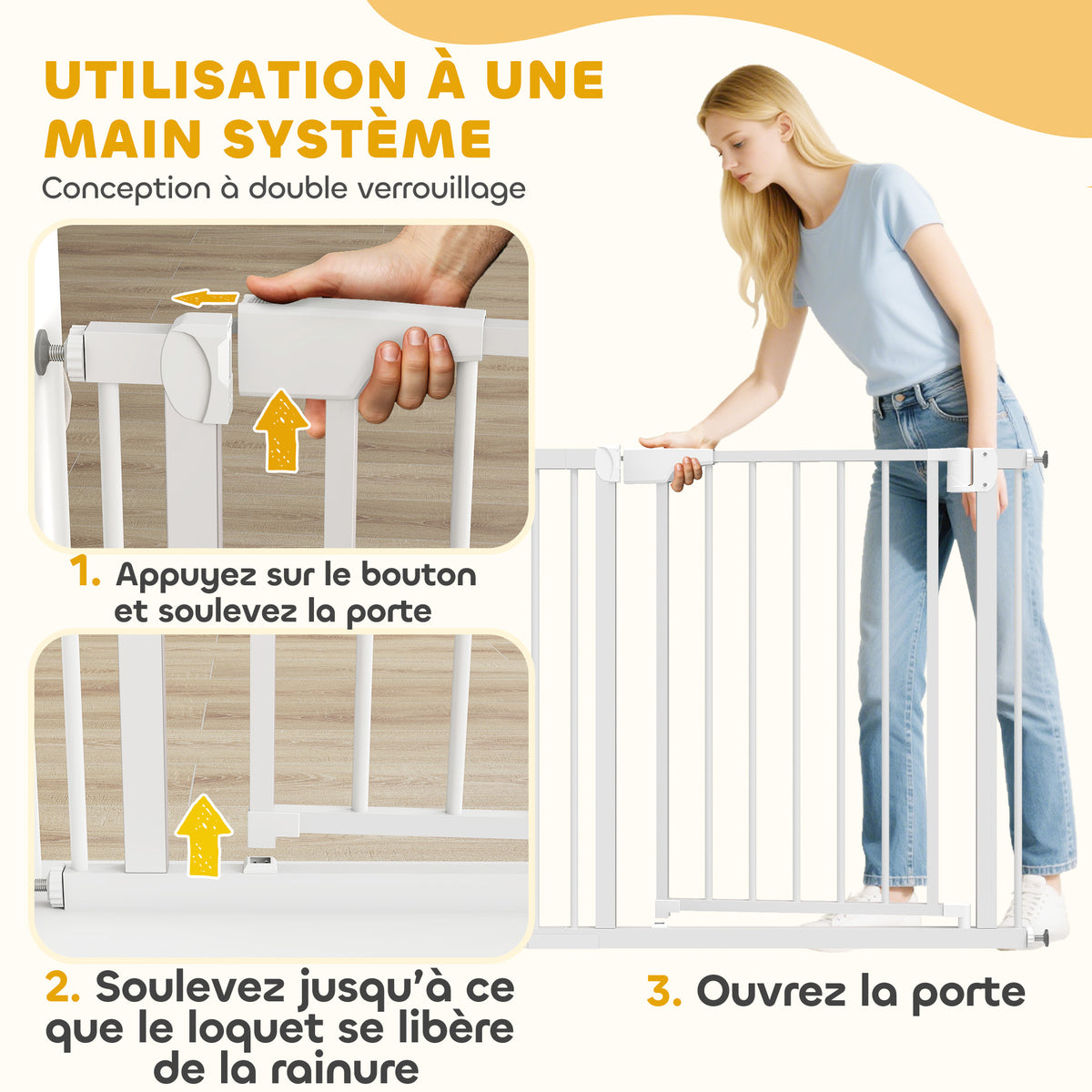 Barrière de Sécurité pour Chiens et Bébés 76 à 88 cm avec Extension, Fixation par Pression sans Perçage, 76 à 88 cm, Blanc