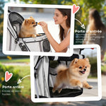 Poussette pour Chien 4 Roues, Chariot Pliable avec Auvent Réglable, Panier de Rangement, 77x44x102cm, Gris