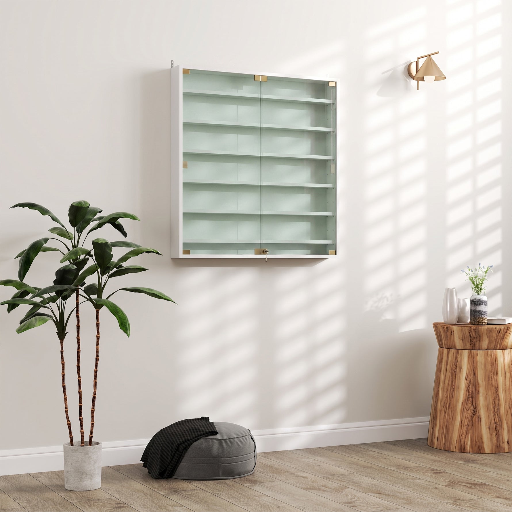 Vitrine pour collection vitrine murale 80 x 9,5 x 83 cm 6 étagères réglables en hauteur 2 portes coulissantes en verre