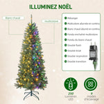 Sapin de Noël artificiel 180 cm, arbre de Noël fin avec 250 lumières, 899 pointes, support en métal pliable, vert