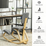 Siège assis genoux, siège ergonomique en bois à bascule avec dossier, chaise à genoux pour bureau à domicile, gris