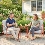 Salon de Jardin 3 Pièces, 2 Fauteuils, 1 Table Basse, Coussins Épais, Plateau en Verre Trempé, 63x77x76cm, Rouge Vineux